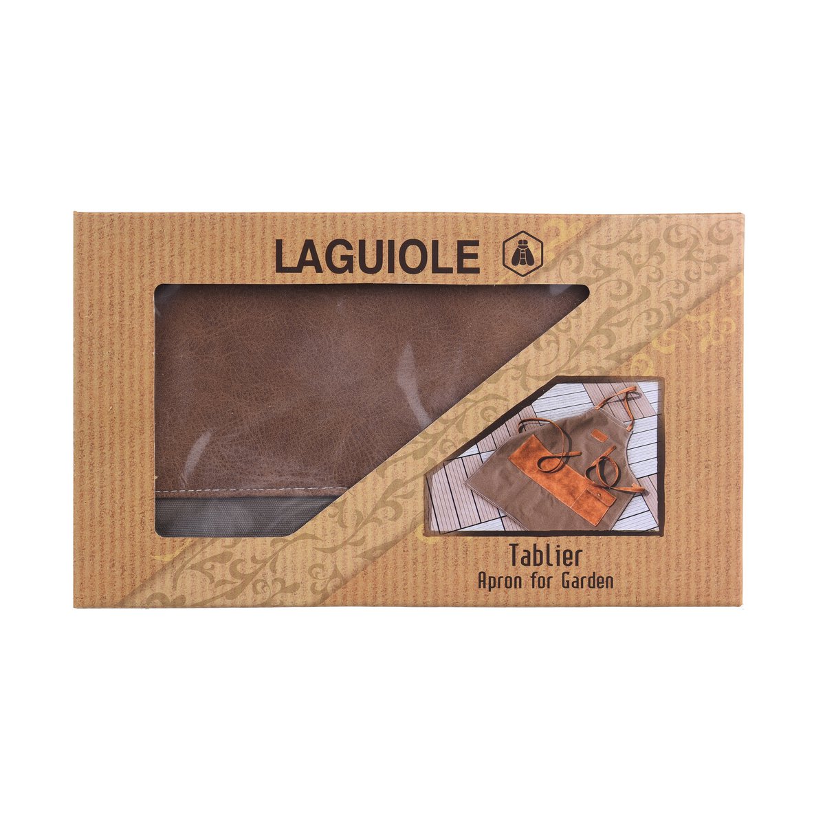 Laguiole tuinschort detail geborduurd logo op canvas
