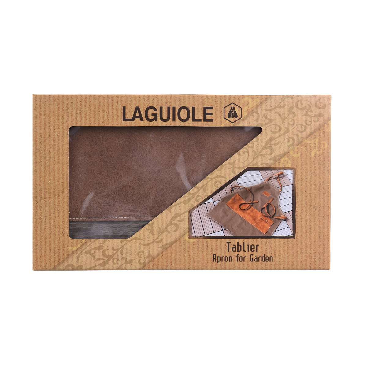 Laguiole tuinschort detail geborduurd logo op canvas