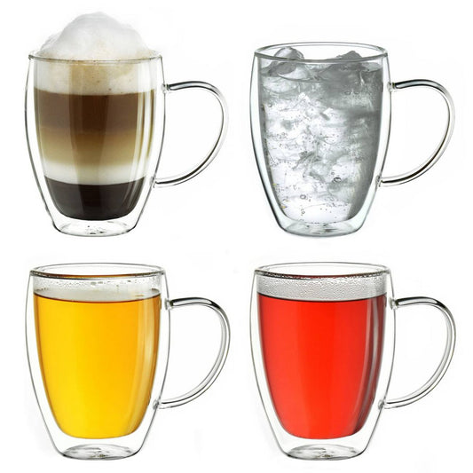 Creano dubbelwandige glazen 250ml met handvat set van 4 thermoglazen

