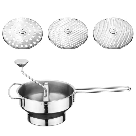 Navaris RVS voedselmolen 20,5cm met 3 maalschijven - Premium pureemolen