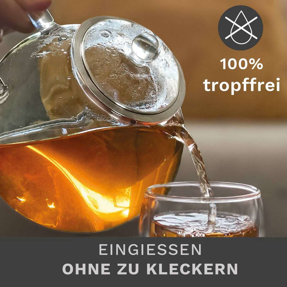 Handgeblazen Creano theepot met verse thee en druppelvrij ontwerp
