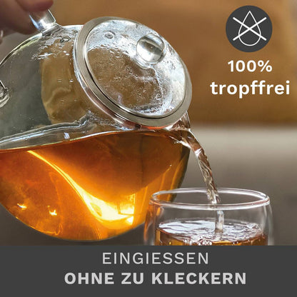 Handgeblazen Creano theepot met verse thee en druppelvrij ontwerp

