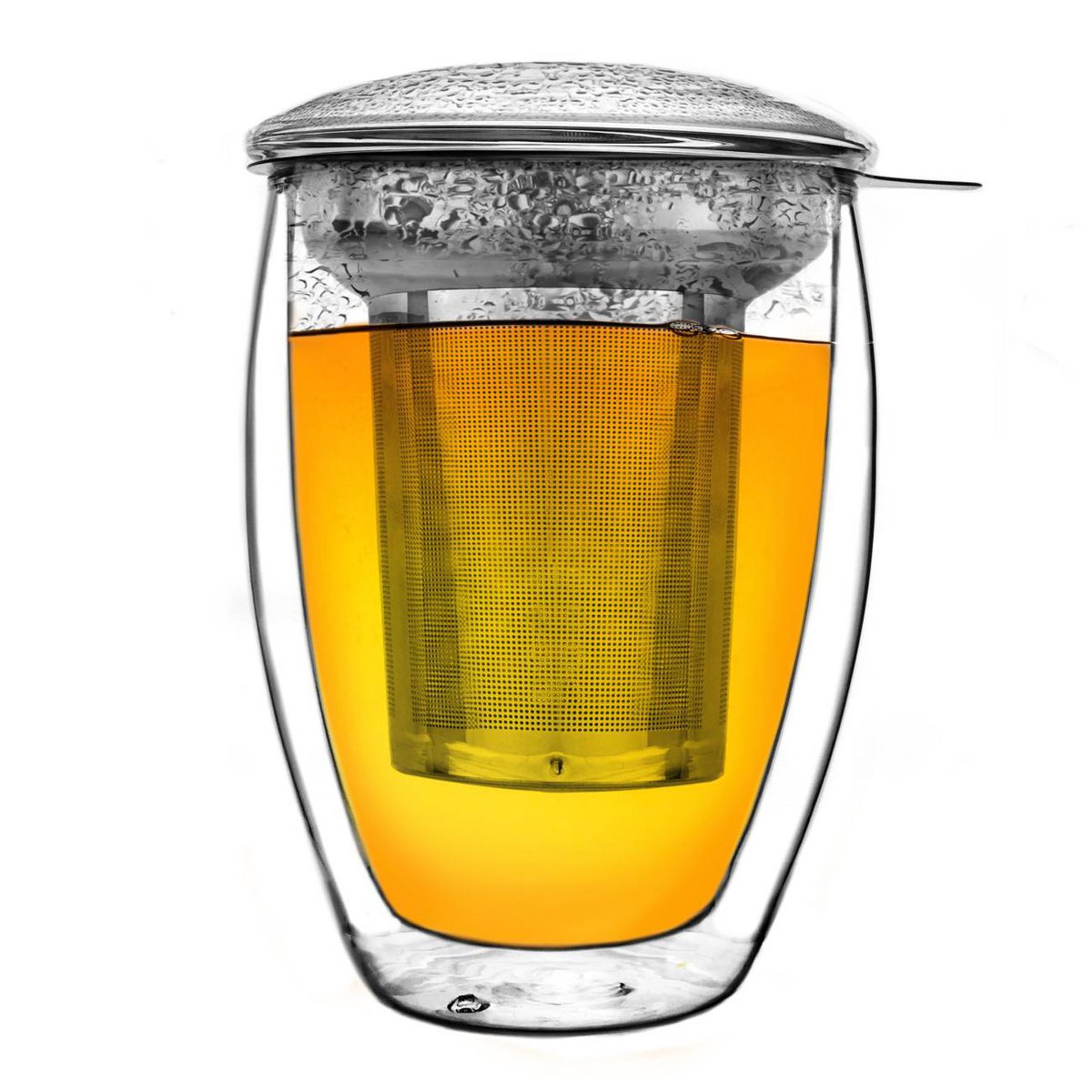 Creano theeglas 400ml dubbelwandig met roestvrijstalen filter en glazen deksel
