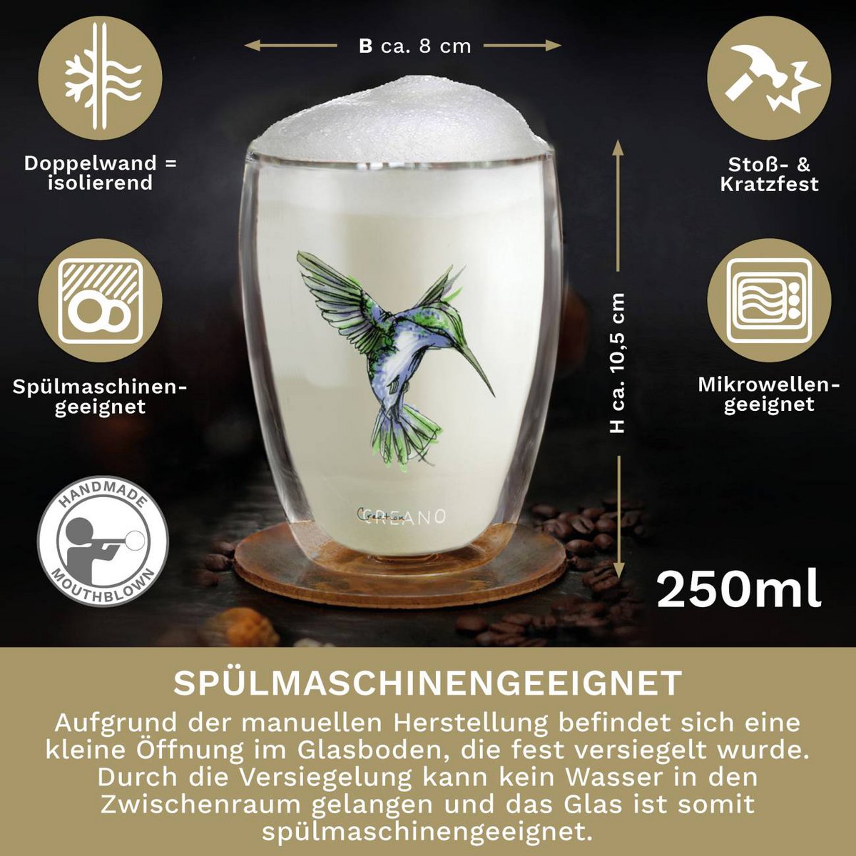 Thermoglazen 250ml set van 6 vaatwasmachinebestendig in geschenkverpakking
