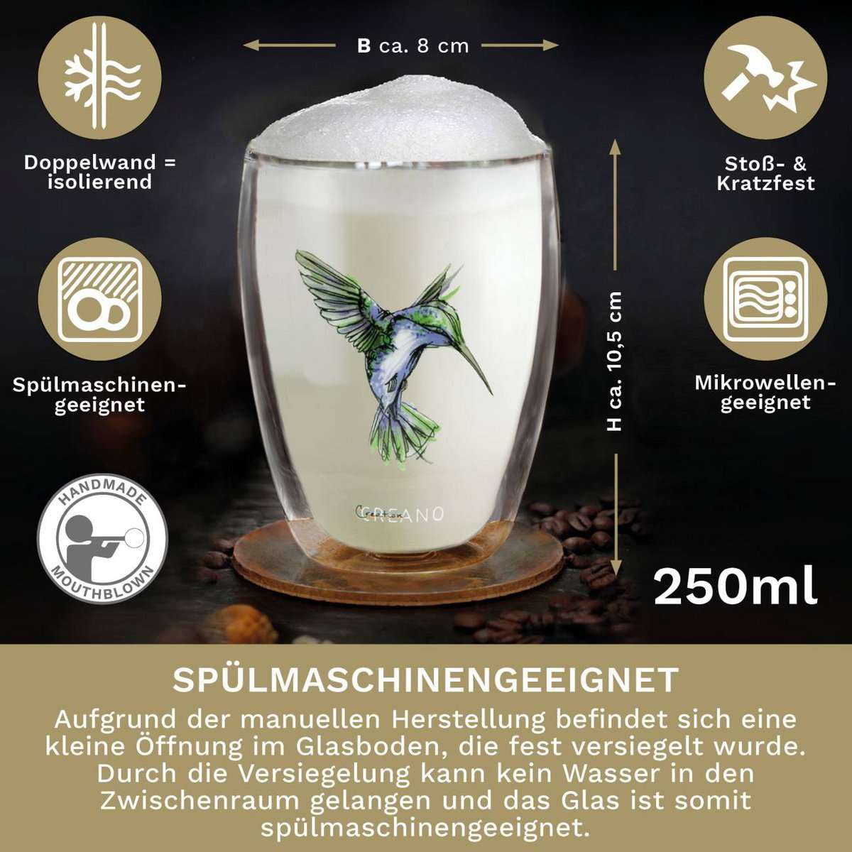 Thermoglazen 250ml set van 6 vaatwasmachinebestendig in geschenkverpakking
