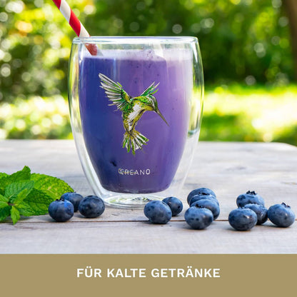 Creano thermoglazen 250ml met kolibrie motief in blauw groen rood oranje geel
