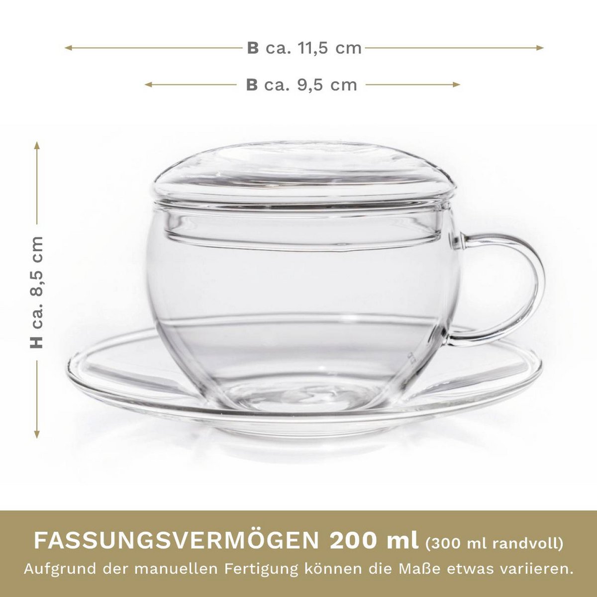 Creano Teelini theeglazen afmetingen 200ml met schotel en deksel specificaties

