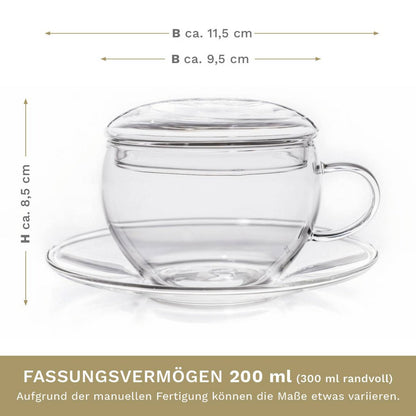 Creano Teelini theeglazen afmetingen 200ml met schotel en deksel specificaties

