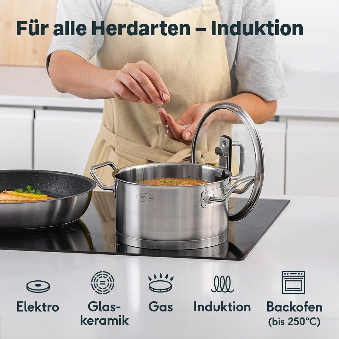 Koekenpan 24cm RVS anti-aanbaklaag inductie detail handvat Silberthal
