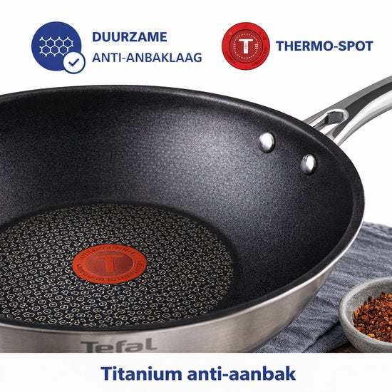 Tefal Thermo-Signal indicator rood optimale baktemperatuur 180 graden wokpan 28 cm.