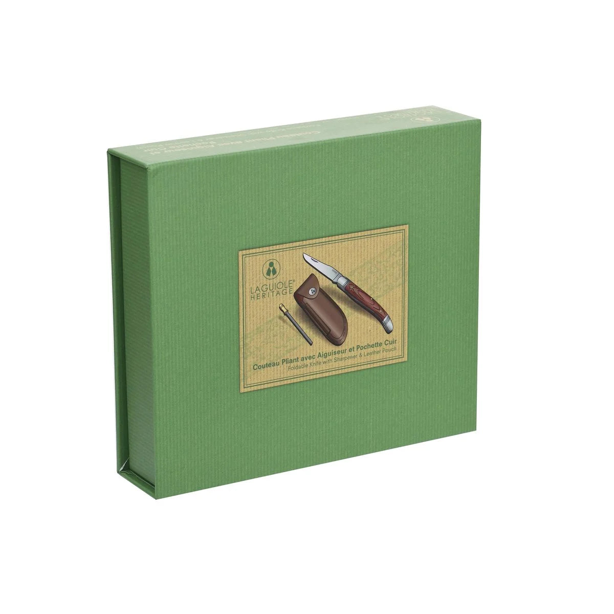 Laguiole Heritage messenset groene verpakking gesloten doos met leren etui
