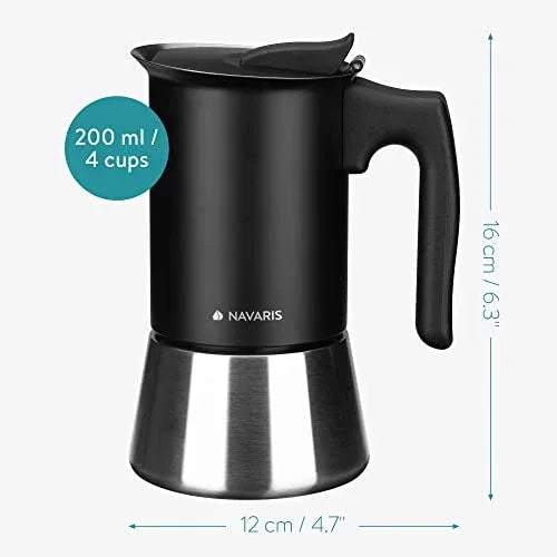 Moka Koffiepot Navaris RVS 4 of 6 Kopjes | Inductie Gas Elektrisch - Dahomy.nl