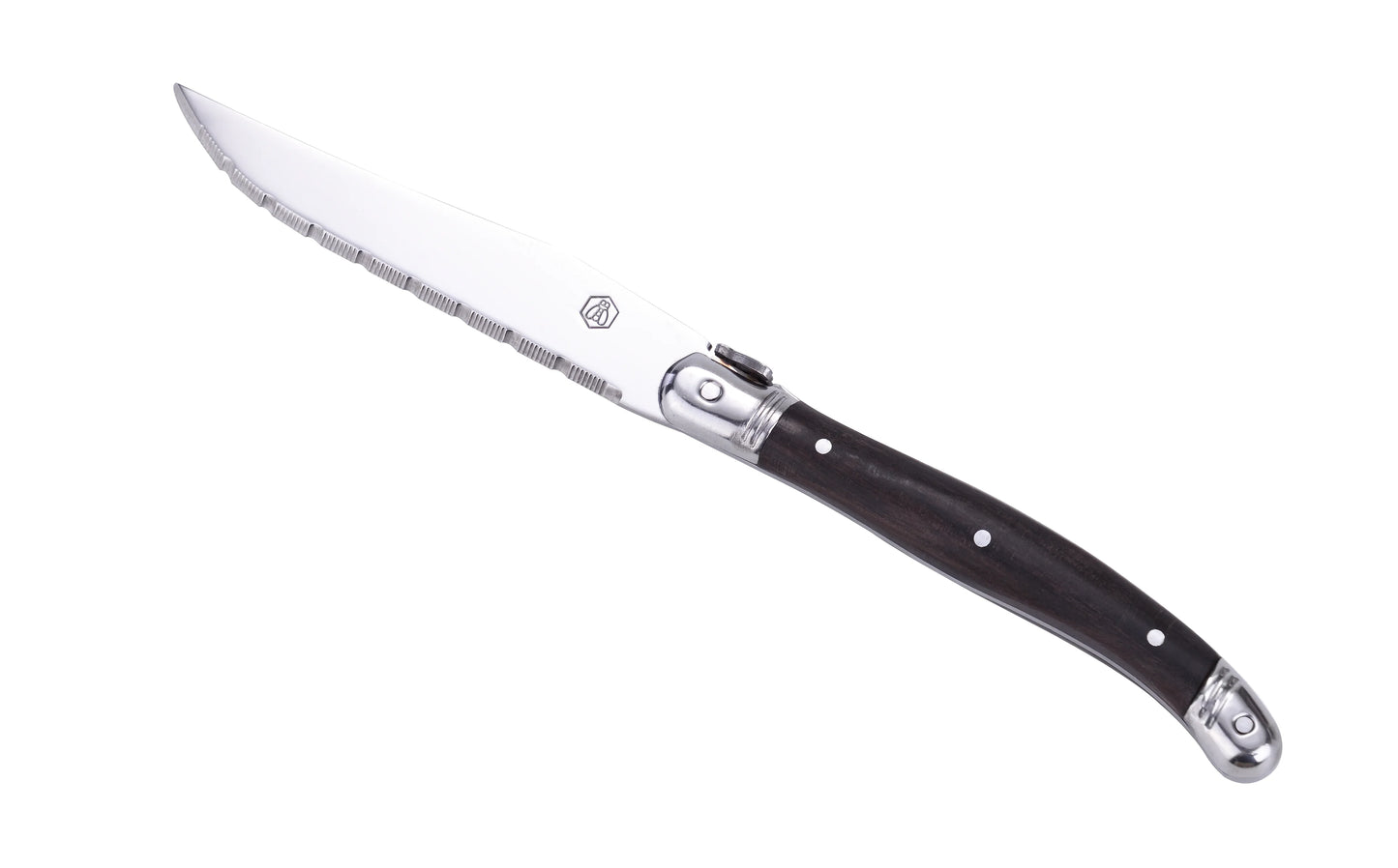 set van 6 hoogwaardige steakmessen RVS lemet en houten handvat 23 cm lang