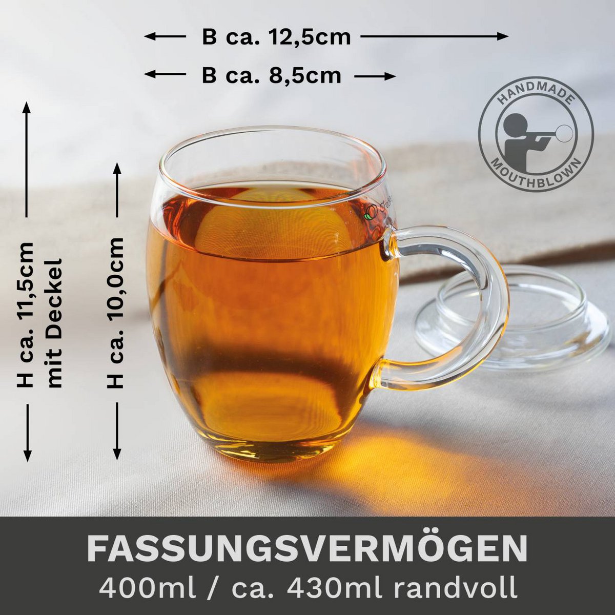 Creano theeglas 400ml met verse thee voor theeliefhebbers

