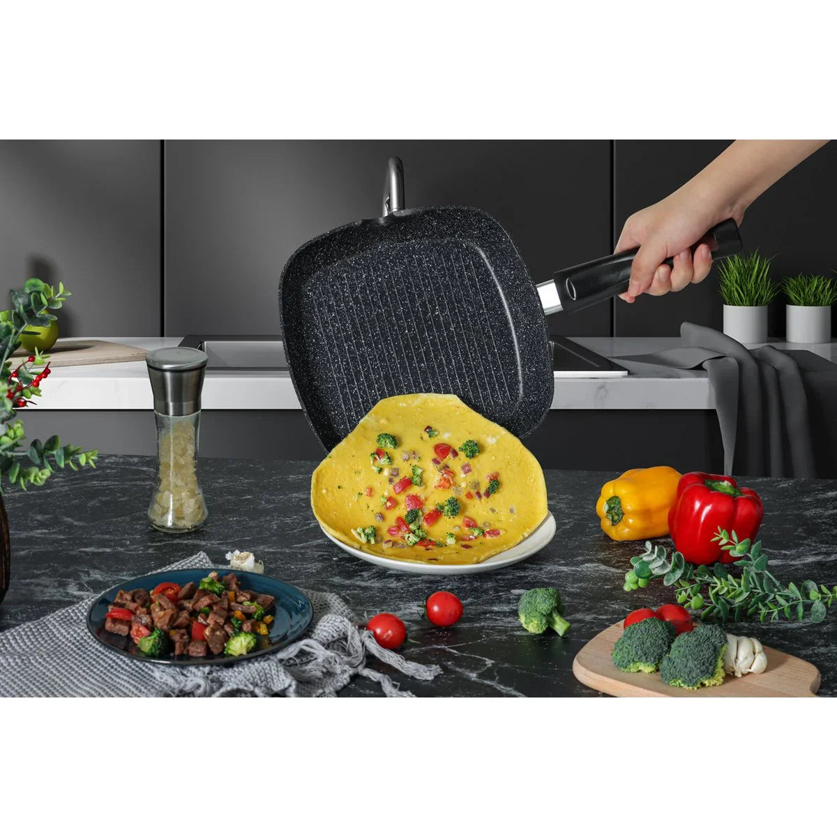 Grillpan met antiaanbaklaag voor gezond vetarm koken