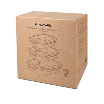 Voedselcontainer Glas Set Navaris | Luchtdicht Lekvrij | 3 Stuks - Dahomy.nl
