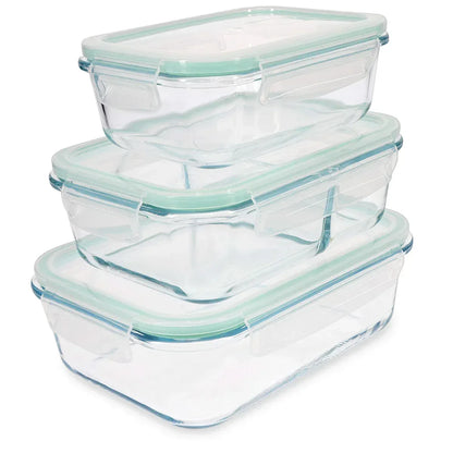 Voedselcontainer Glas Set Navaris | Luchtdicht Lekvrij | 3 Stuks - Dahomy.nl