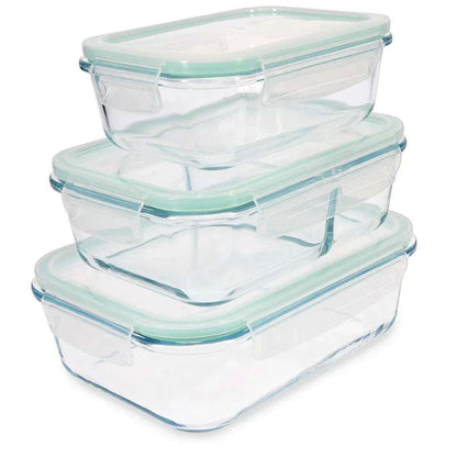 Voedselcontainer Glas Set Navaris | Luchtdicht Lekvrij | 3 Stuks - Dahomy.nl