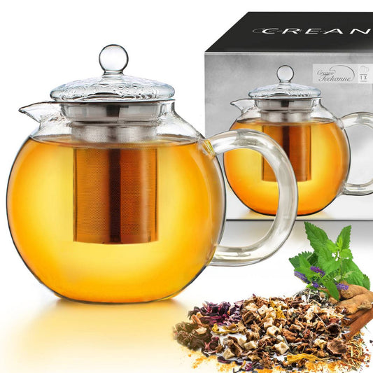 Creano Glazen Theepot Set 850ml met Theewarmer & 2 Glazen