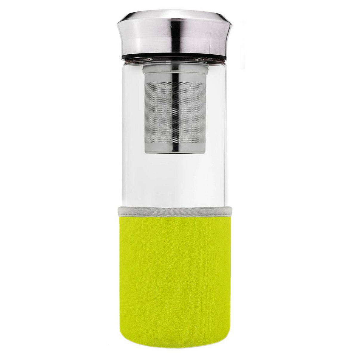 Lege Creano groene Teamaker 400ml met zichtbare roestvrijstalen filter en glazen beker
