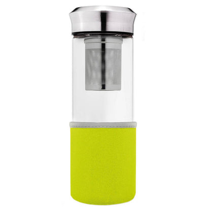 Lege Creano groene Teamaker 400ml met zichtbare roestvrijstalen filter en glazen beker

