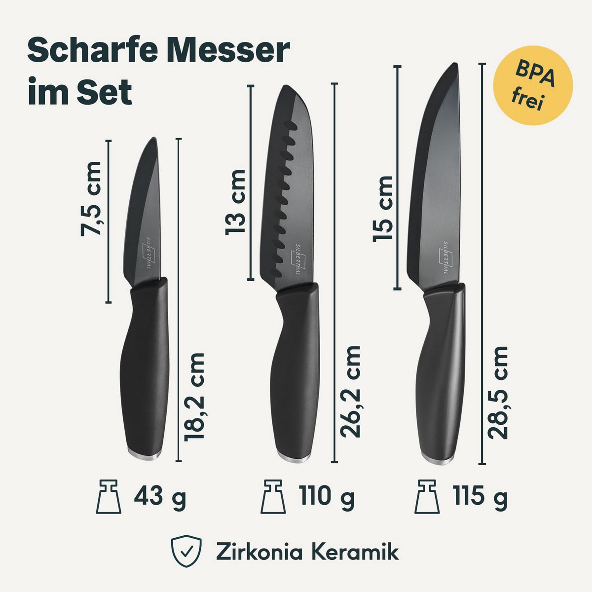 Keramische Messen Set 3-delig – Silberthal Zirkonia Messenset met Mesbescherming