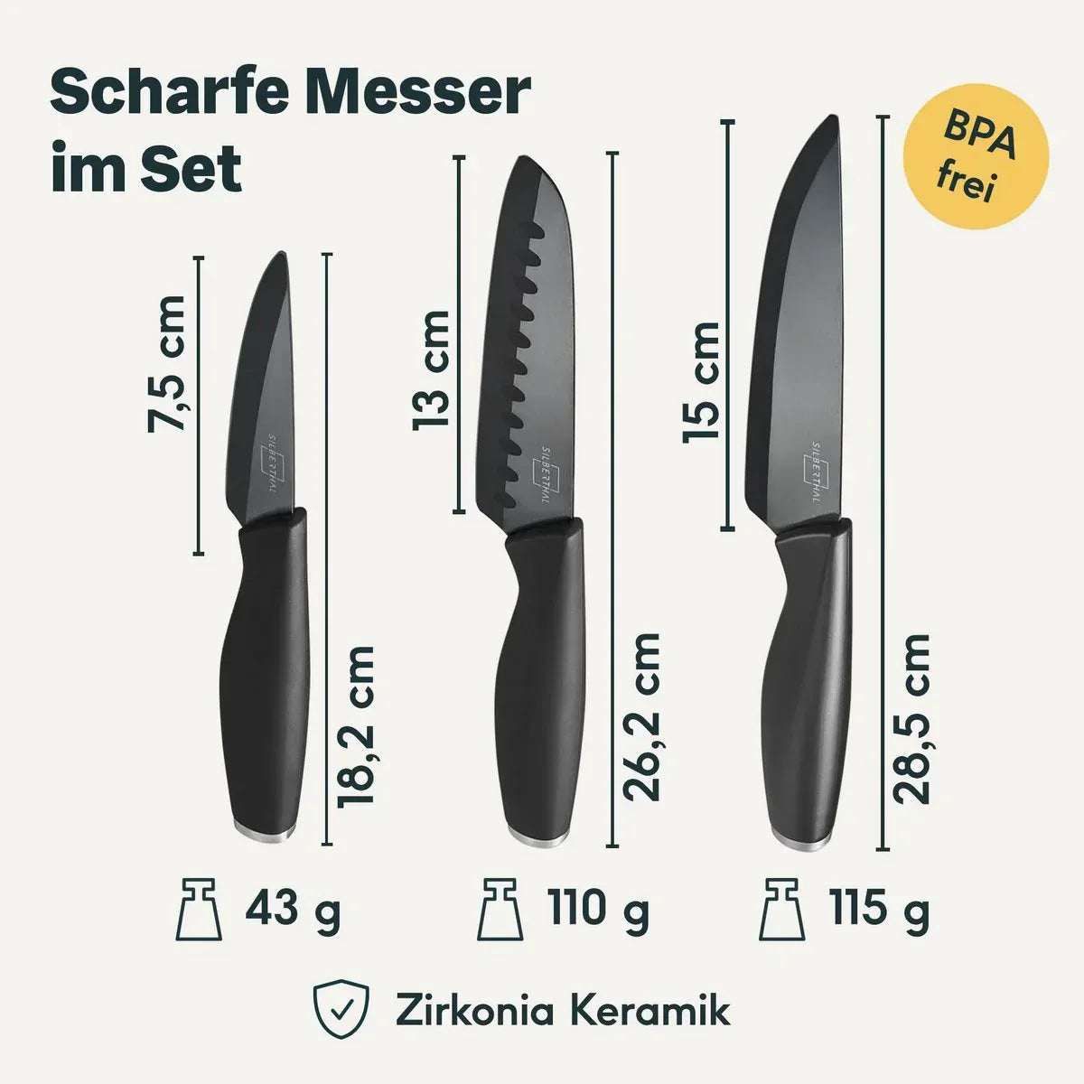 Keramische Messen Set 3-delig – Silberthal Zirkonia Messenset met Mesbescherming - Dahomy.nl