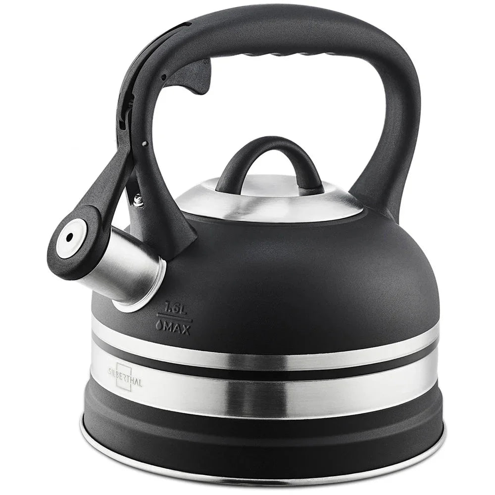 waterkoker RVS stijlvol zwart en zilver 1,6 liter geschikt voor alle soorten fornuizen incl. inductie