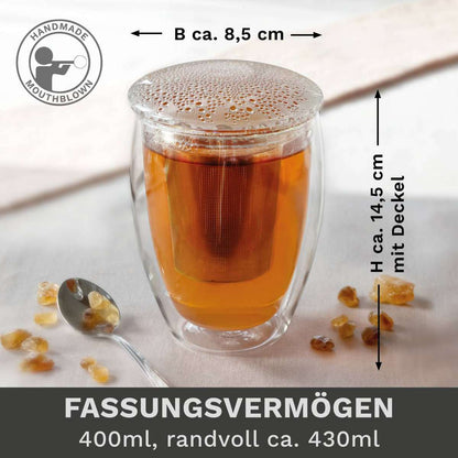 Theeglas 400ml all-in-one met RVS filter voor losse thee en kruidenthee
