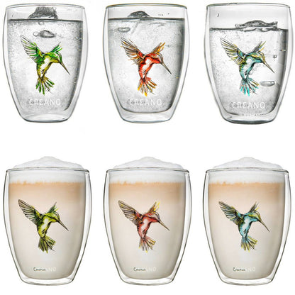 Creano thermoglazen set van 6 met kolibrie motief exclusieve geschenkverpakking
