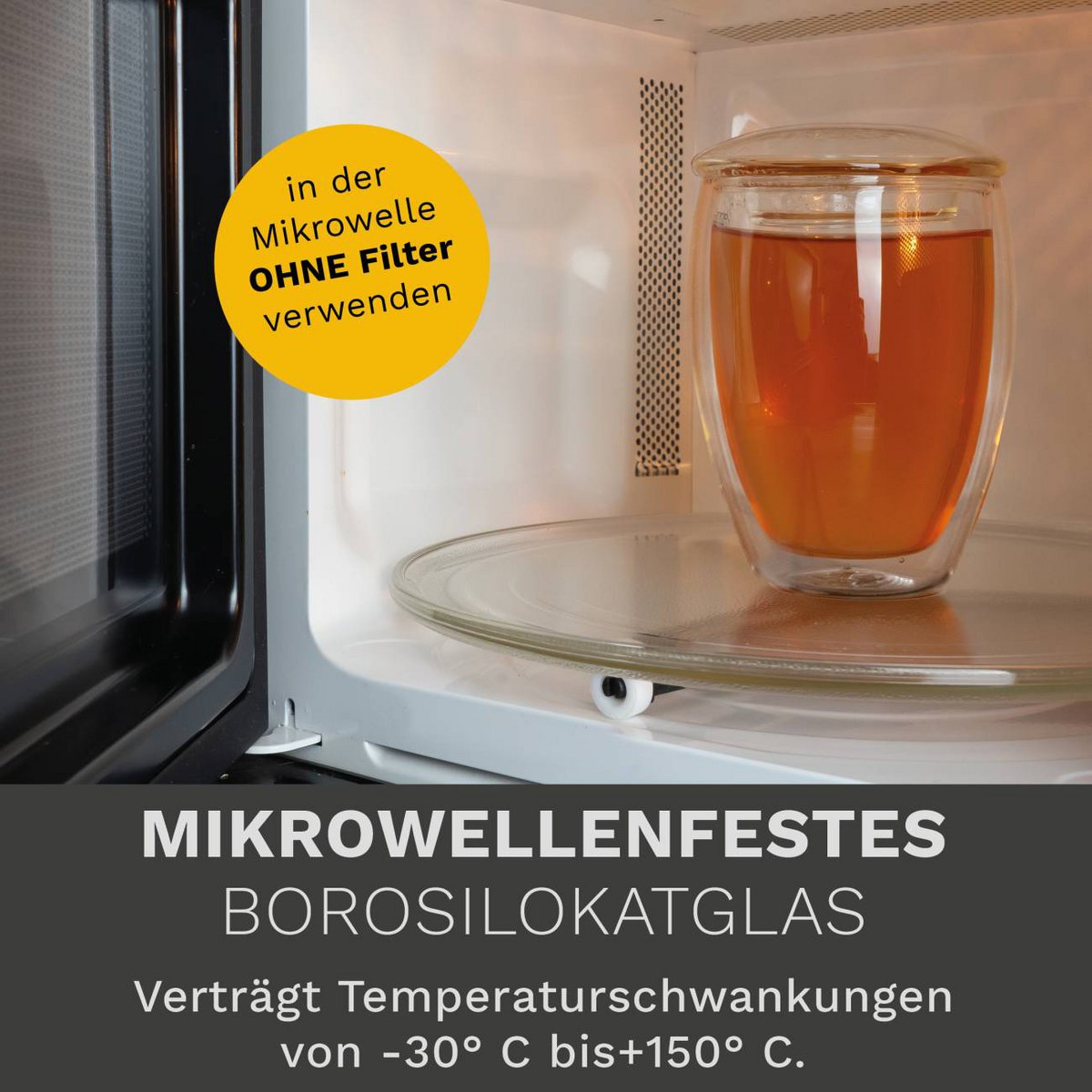 Theeglas met filter en deksel 400ml vaatwasmachinebestendig Creano
