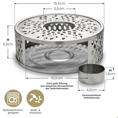 Theepot warmer Leaf roestvrij staal houdt thee langer warm - afmetingen
