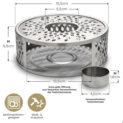 Theepot warmer Leaf roestvrij staal houdt thee langer warm - afmetingen
