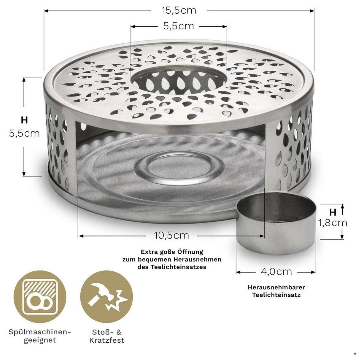 Theepot warmer Leaf roestvrij staal houdt thee langer warm - afmetingen
