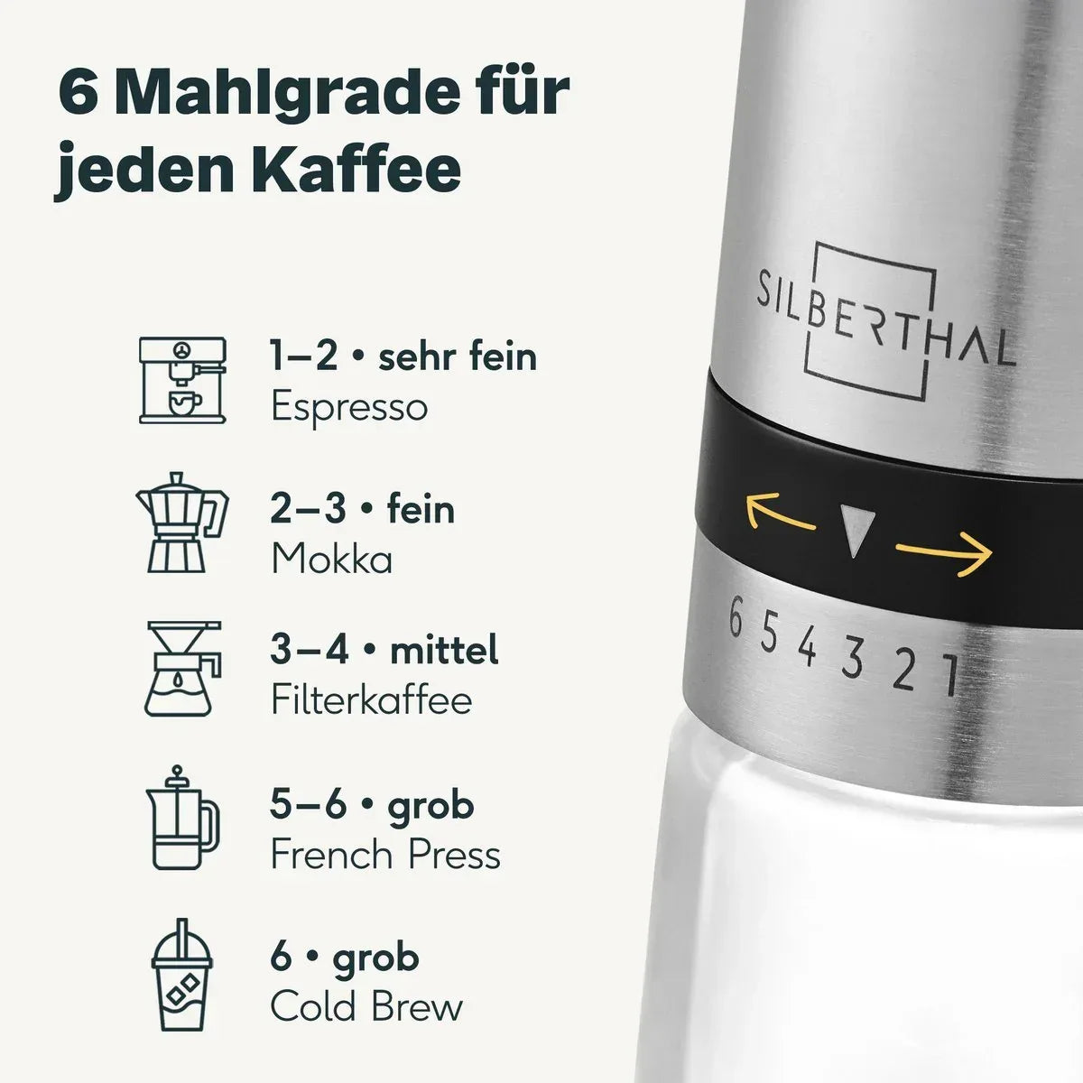 Handmatige Koffiemolen met Glazen Container – Silberthal Premium Koffiemaler met Keramisch Maalwerk - Dahomy.nl