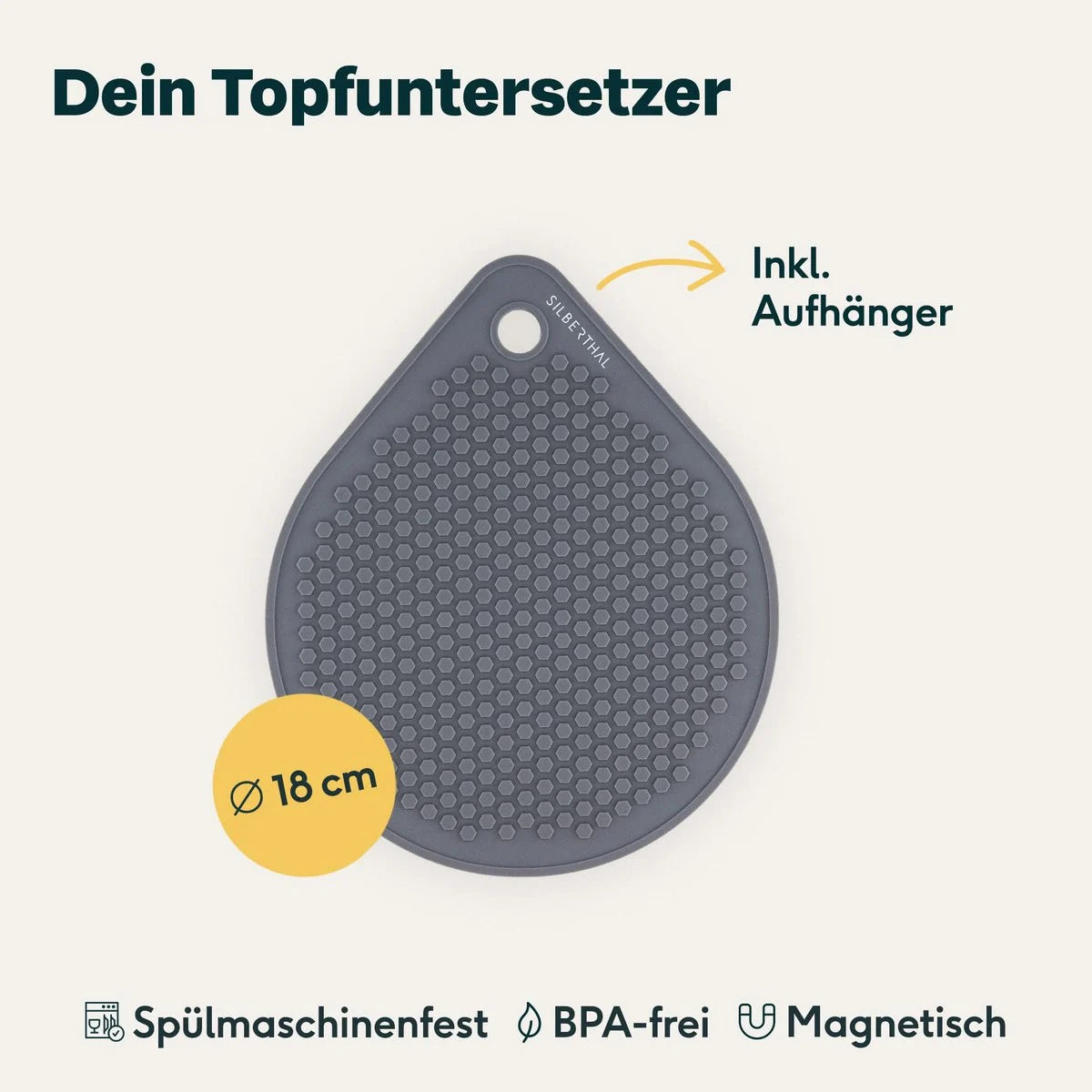 Silberthal magnetische Panonderzetter - ophangbaar - vaatwasserbestendig - BPA-vrij - Geschikt voor Inductiepannen
