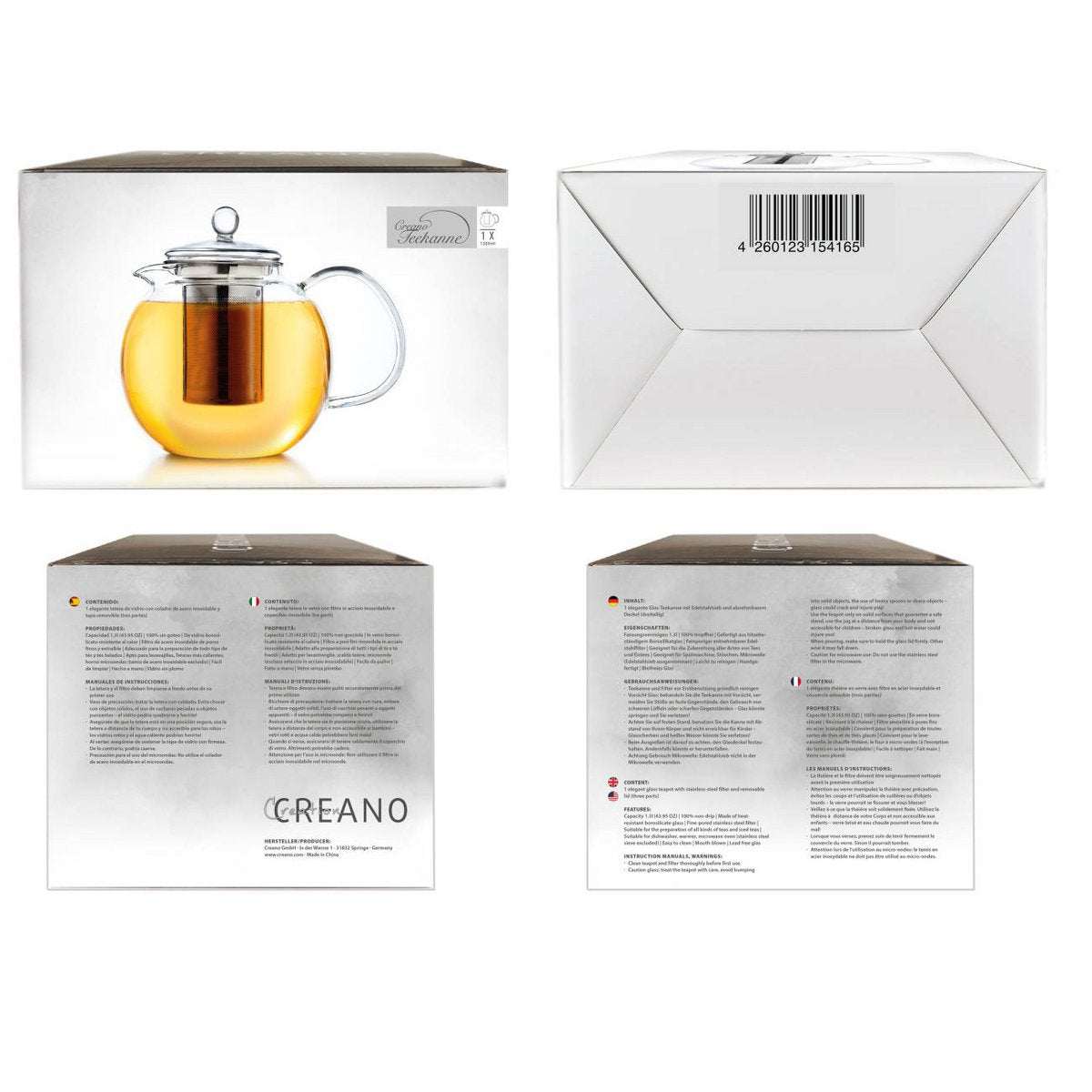 Creano Schnabel theepot 1,3L - druppelvrij en elegant design - verpakkingsdoos
