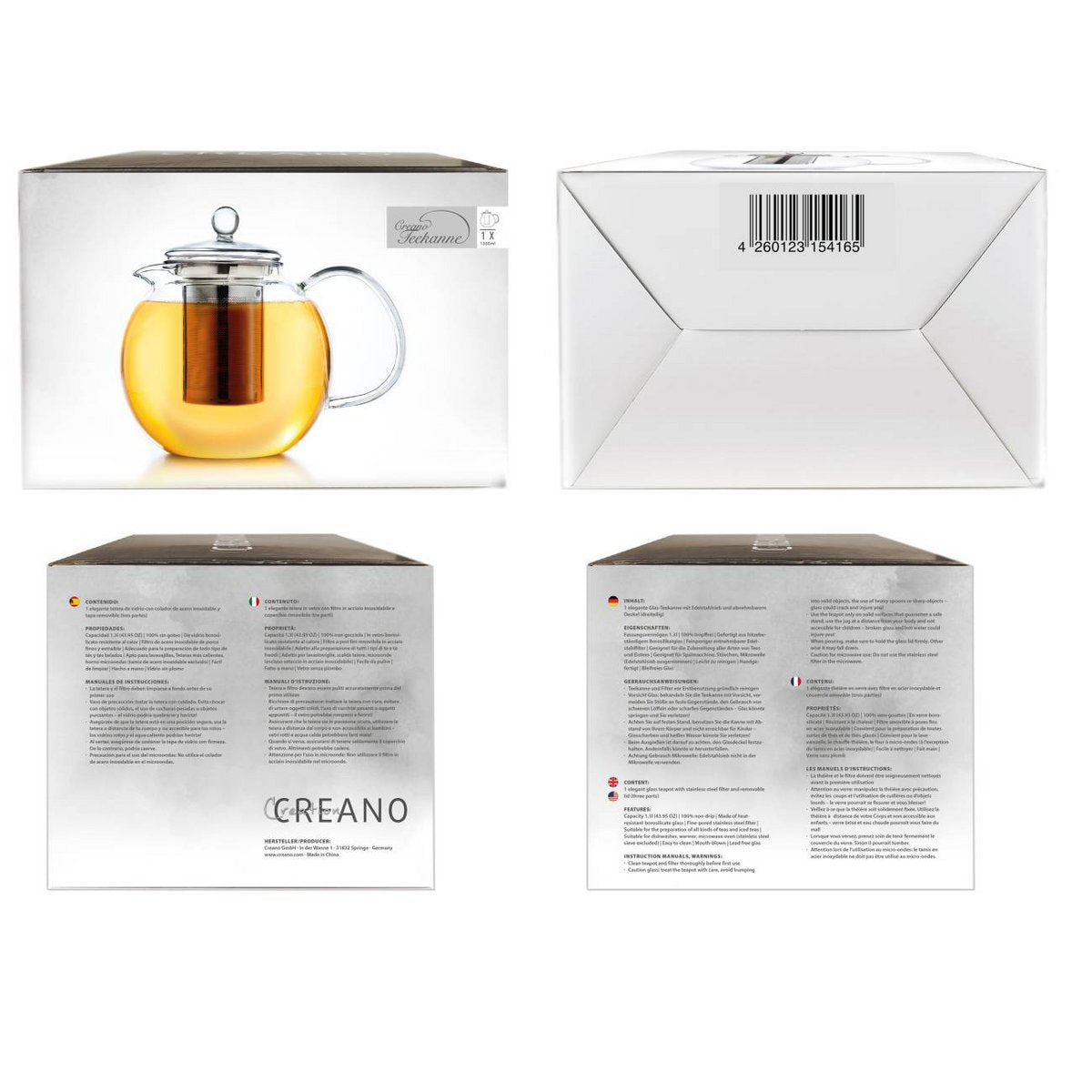 Creano Schnabel theepot 1,3L - druppelvrij en elegant design - verpakkingsdoos
