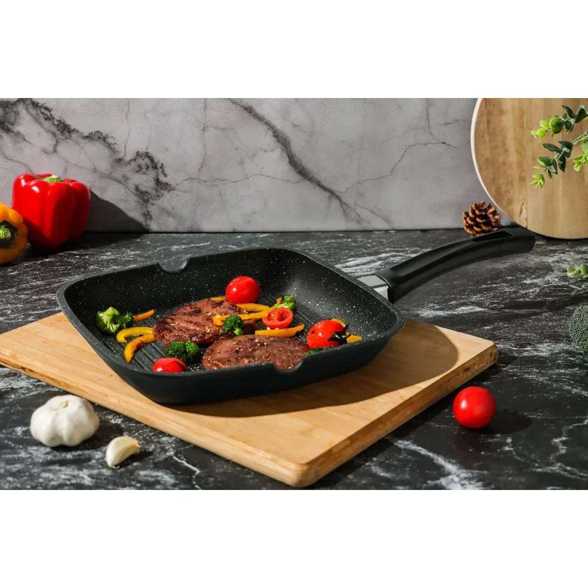 Grillpan Swiss Pro+ 28cm | Inductie Antiaanbak | Gezond Koken - Dahomy.nl