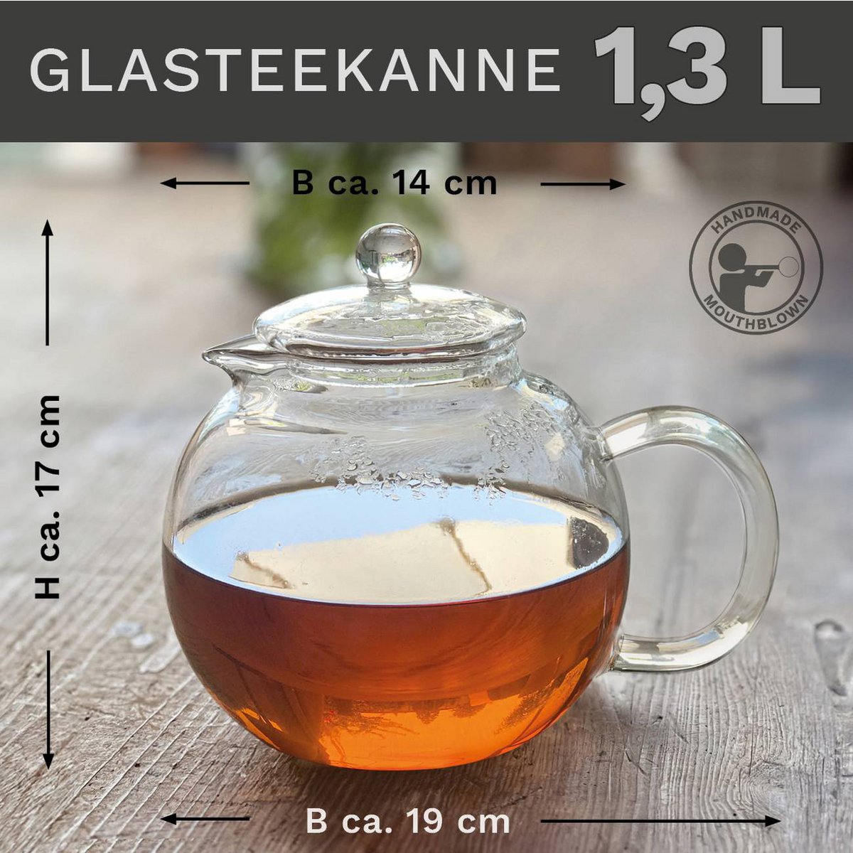 Creano theepot 1,3L in gebruik met verse kruidenthee
