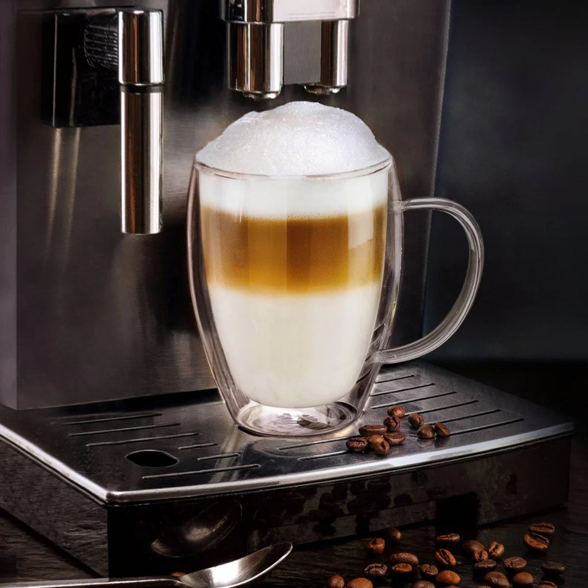 Creano koffieglazen 250ml met handvat detail dubbelwandige constructie

