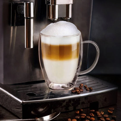 Creano koffieglazen 250ml met handvat detail dubbelwandige constructie

