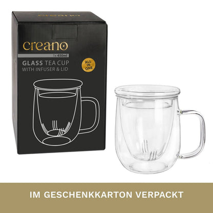 Creano theeglas 450ml verpakkingsdoos met productinformatie en specificaties
