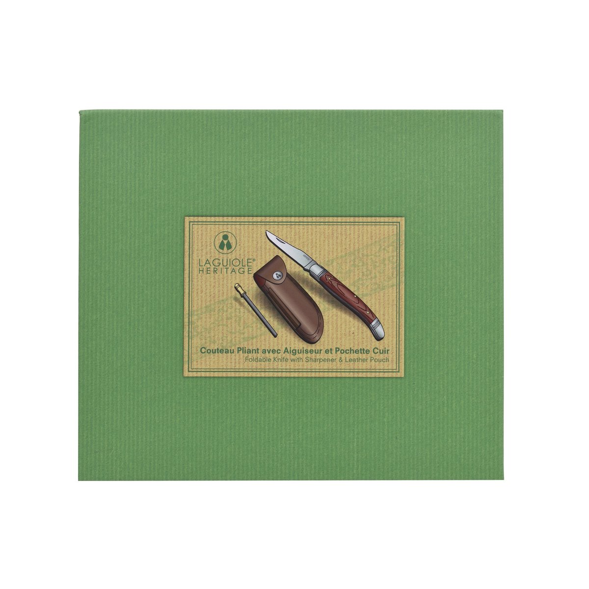 Laguiole Heritage zakmes Pakka hout groen in gesloten groene productdoos verpakking
