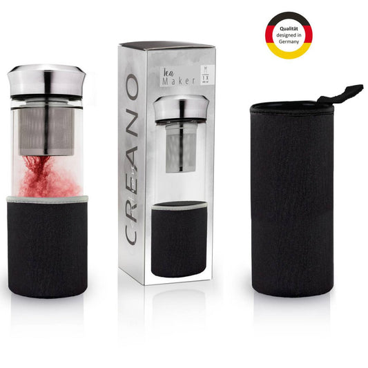 Creano Teamaker 400ml zwart met roze fruitthee, inclusief verpakking en neopreen hoes
