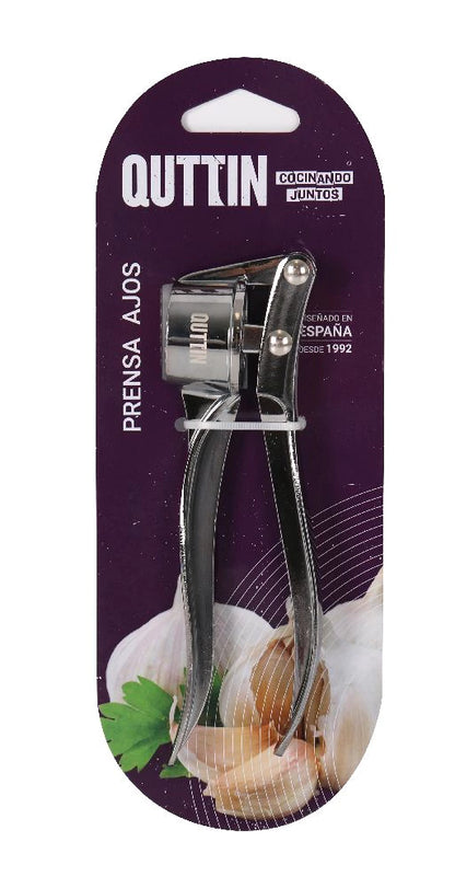 Quttin knoflookpers van zinklegering – robuust ergonomisch design voor moeiteloos knoflook persen - in verpakking
