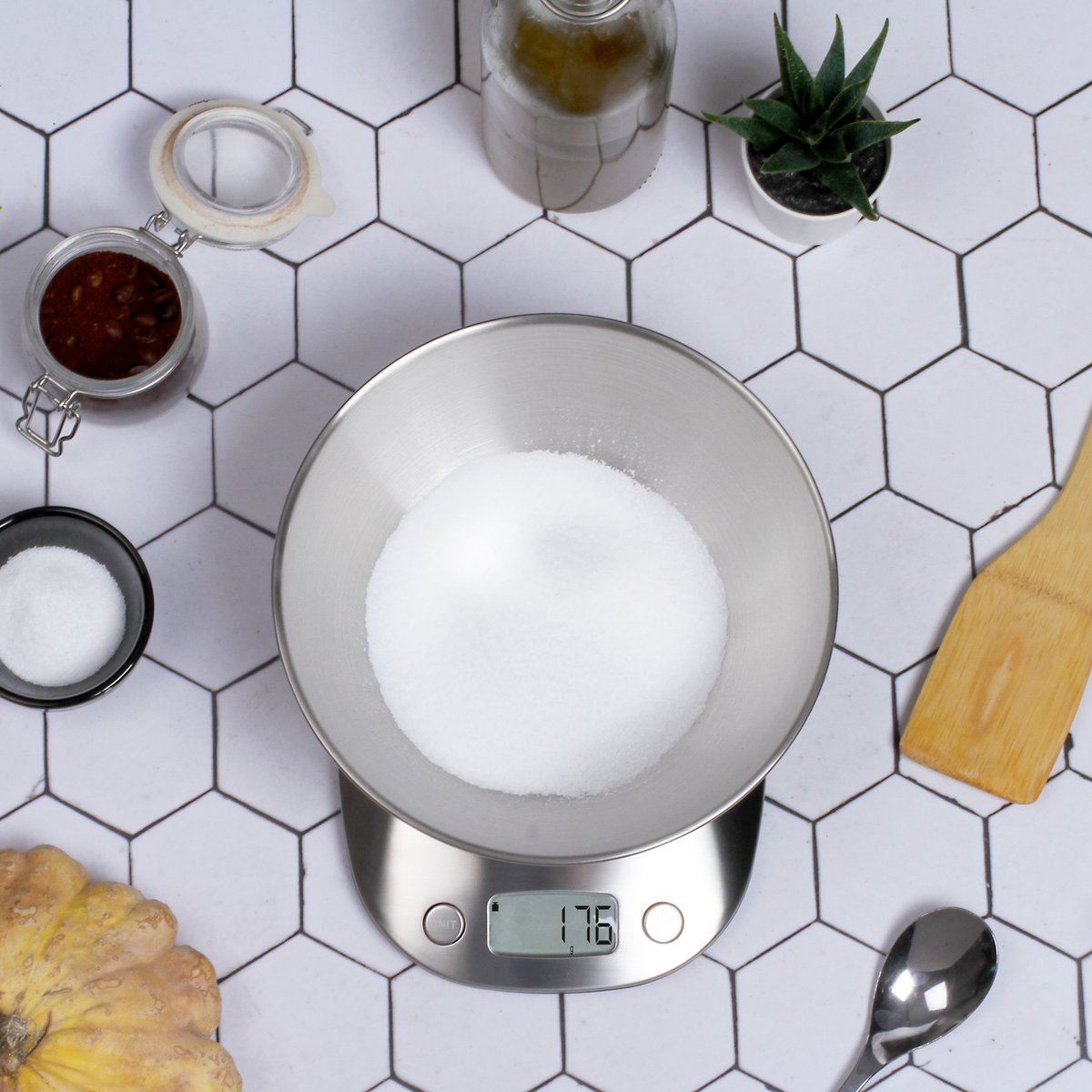 LCD-scherm van Livoo keukenweegschaal met tarrafunctie en 5kg capaciteit