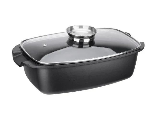 Swiss Pro+ rechthoekige braadpan 32cm met deksel aluminium antiaanbaklaag