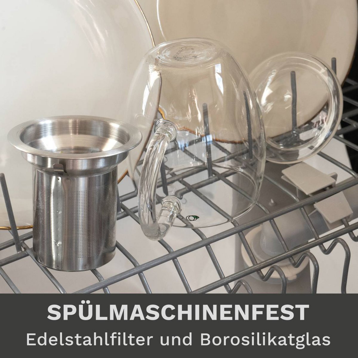 Creano all-in-one theeglas 400ml met glazen deksel voor warmtebehoud - vaatwasser geschikt

