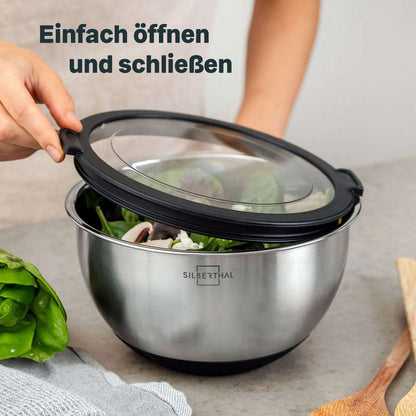 RVS saladekommen met waterdichte deksels voor bewaren in koelkast en meenemen
